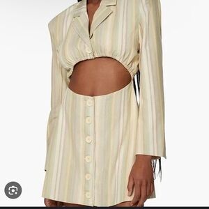 DANIELLE BERNSTEIN Beige and Cream Plaid Blazer